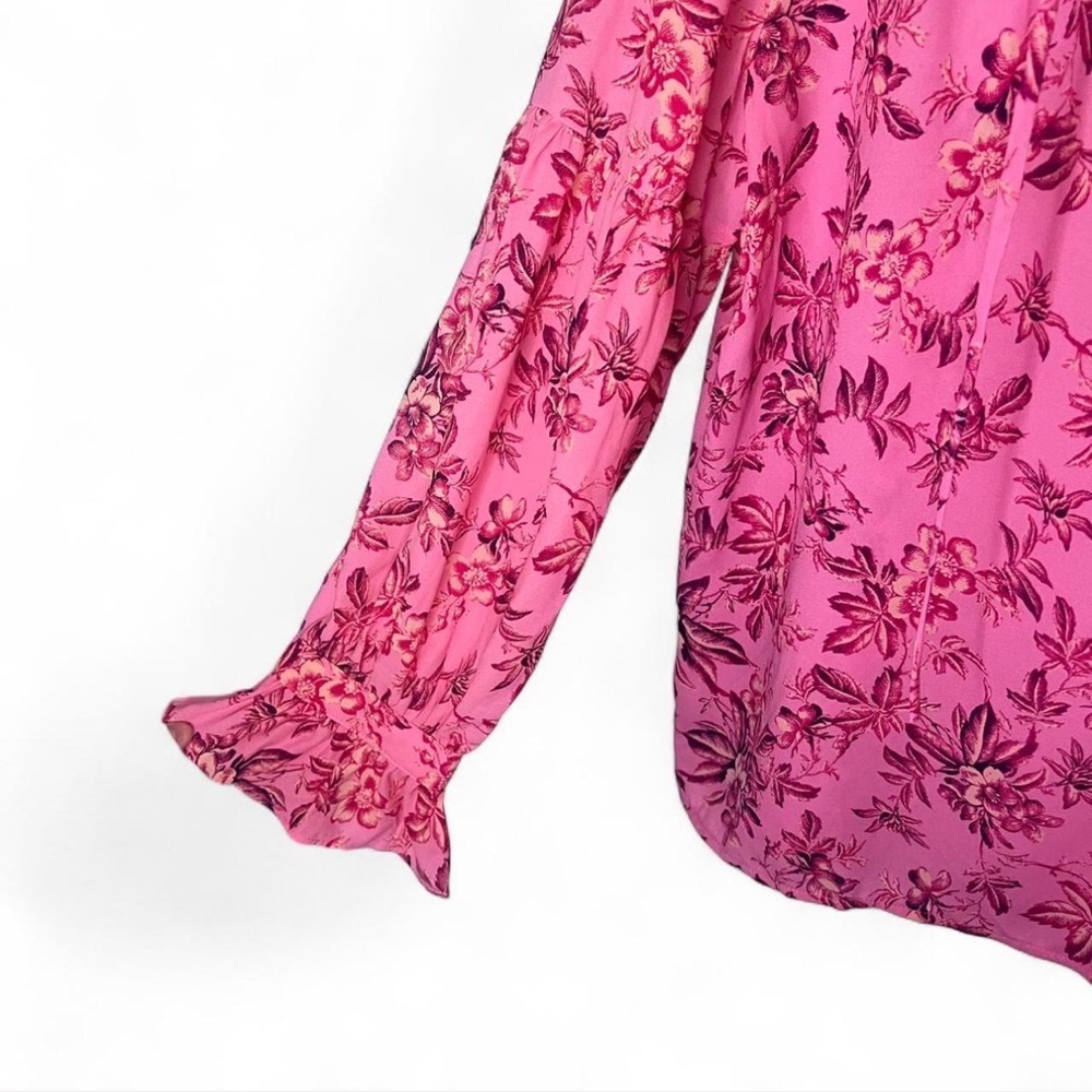LOFT Pink Floral Print Blouse XL Long Sleeve Boho Peasant Top - Picture 5 of 7